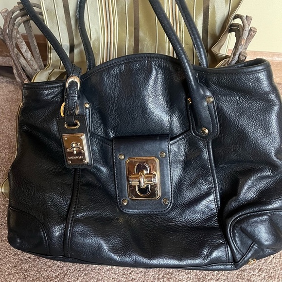 B. Makowsky Black leather Nolita shopper handbag. - Picture 1 of 6